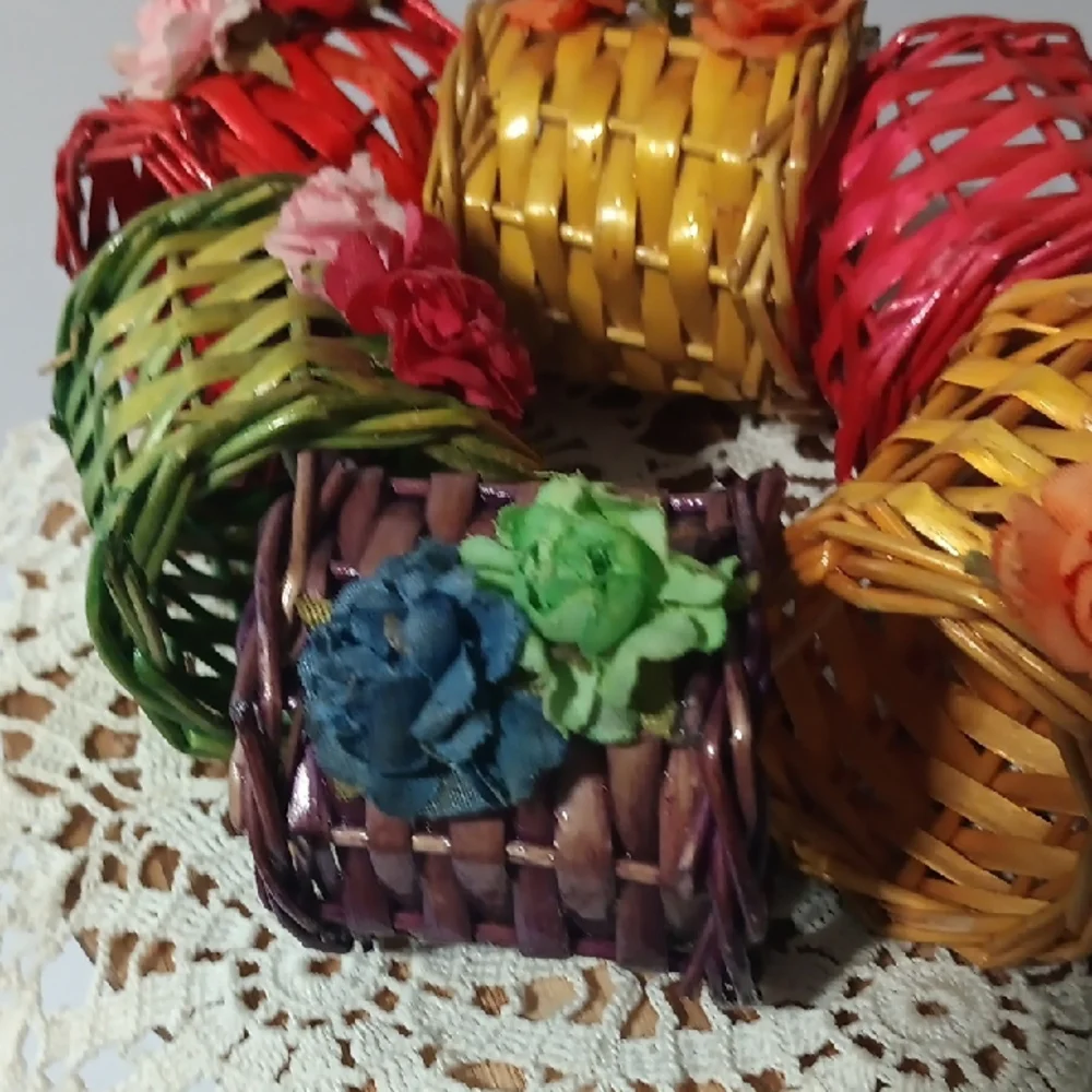 Colorful Woven Napkin Rings with Floral Accents